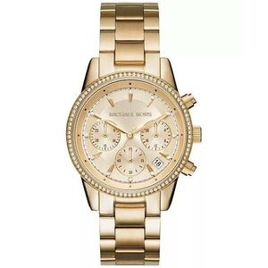 Michael Kors Womens Watch Ritz Chronograph Crystal Bezel Rose Gold MK-6357 6.5in